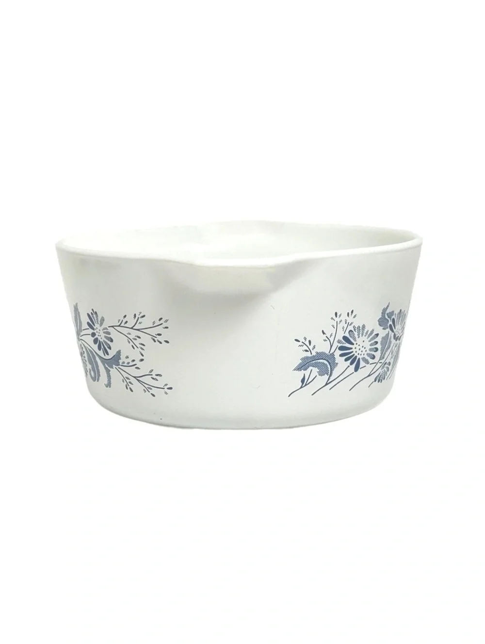 Vintage Pyrex Colonial Mist White Glass Casserole Pan with Blue Floral Pattern